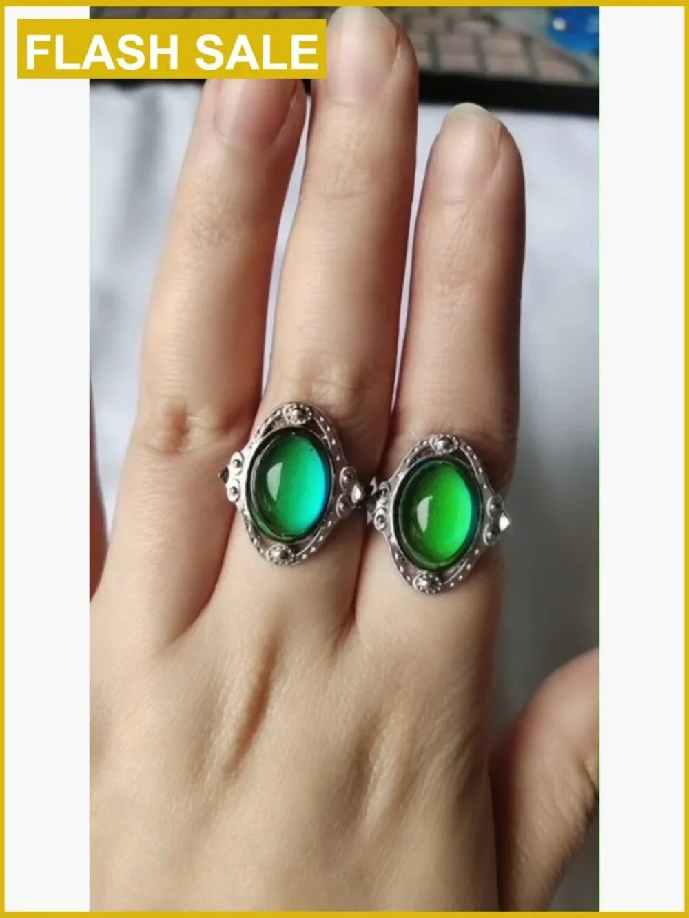 2 Pcs Oval Mood Ring Retro Style Adjustable Finger Ring